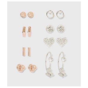 Triangle and Heart Eight Studs Earring Set - A New Day Gold